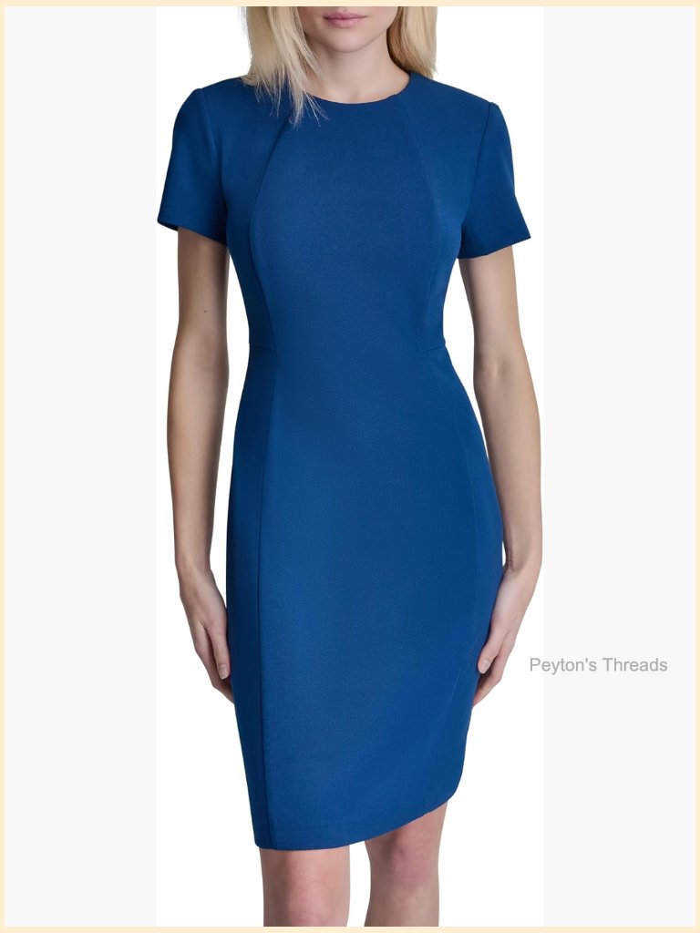Short Sleeve Jewel Neck Unlined Sheath Mini Dress - Solid